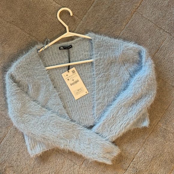 ZARA Fuzzy Pastel Blue Cardigan - Picture 5 of 5